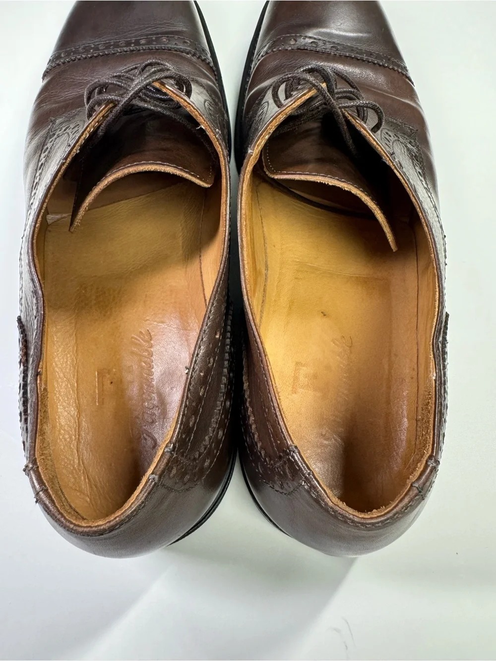 Façonnable Men's Dark Brown Leather Cap Toe Brogue Derby Dress Shoes Size 44